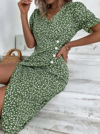FLORAL BUTTON-FRONT DRESS