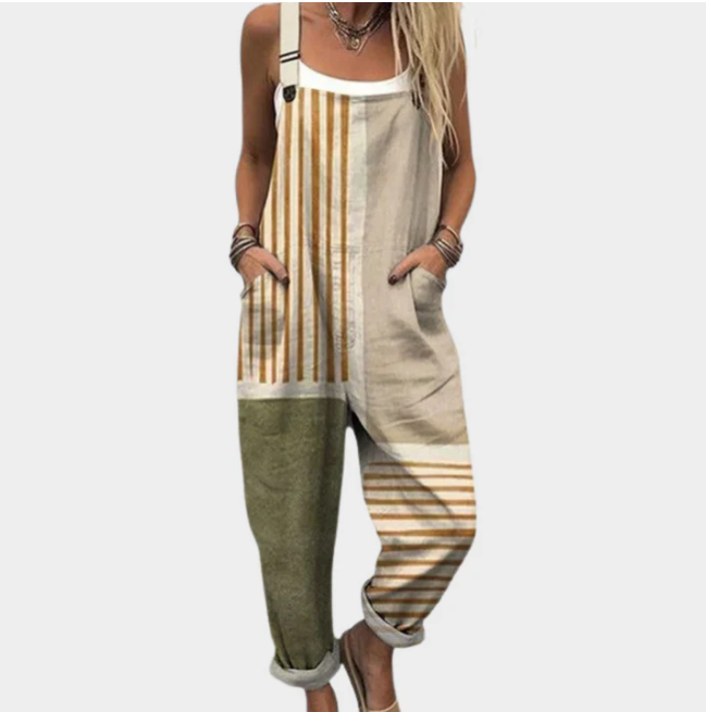 Beige Striped Jumpsuit