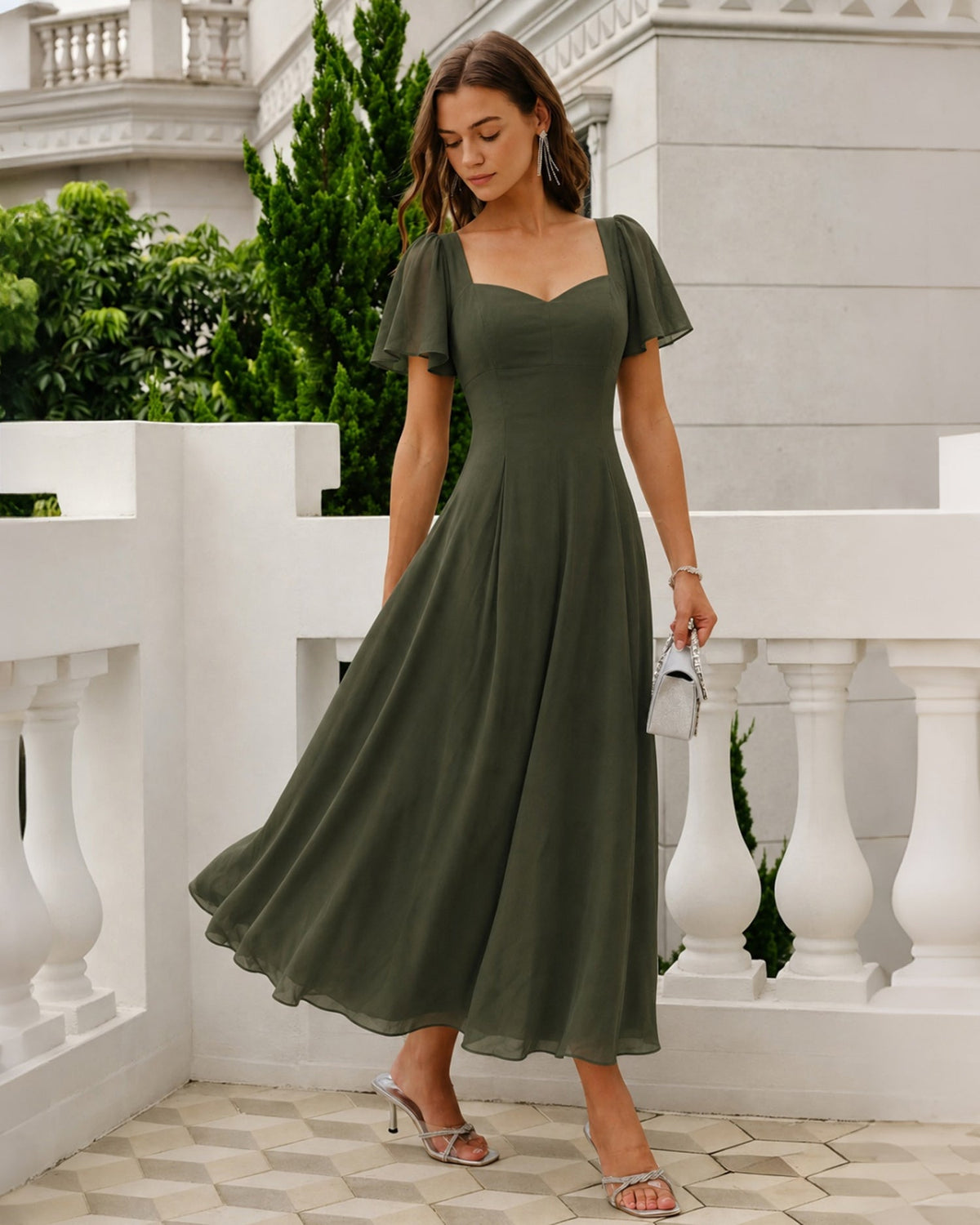 Sweetheart Neckline Chiffon Maxi Dress