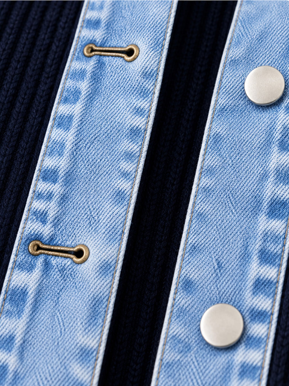 Women’s Denim Jacket with Ribbed Knit Panels