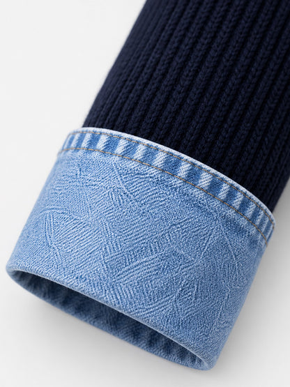 Women’s Denim Jacket with Ribbed Knit Panels