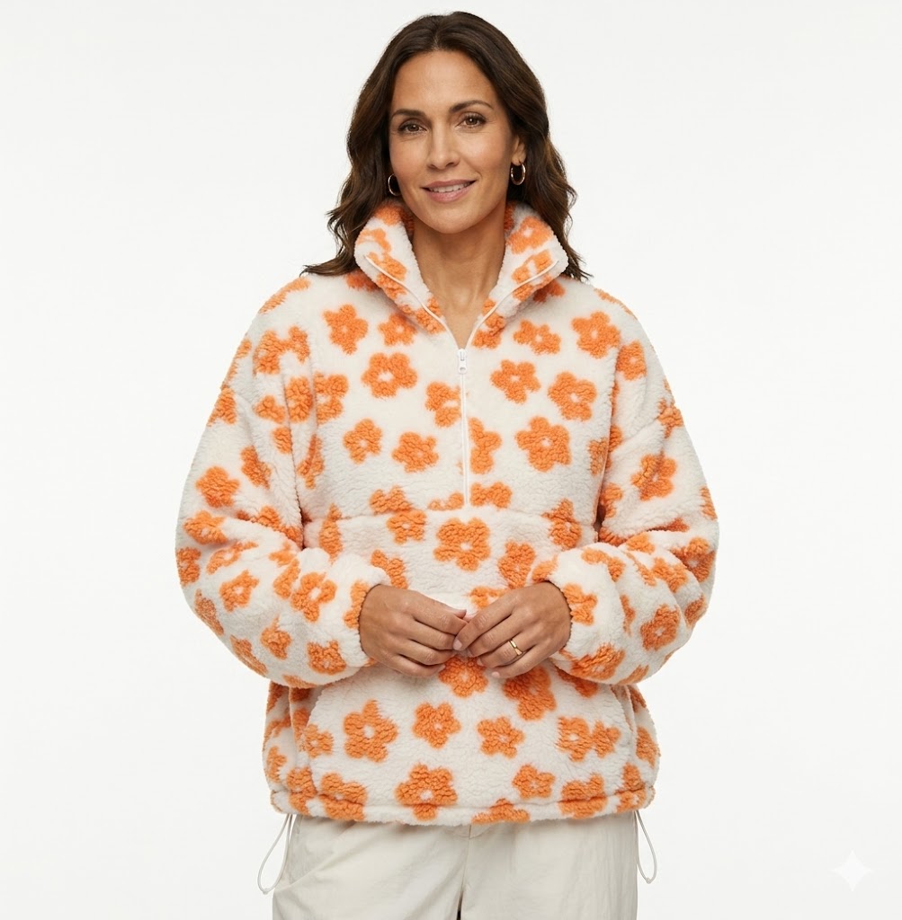 FLEECE-LINED FLORAL PRINT SWEATSHIRT