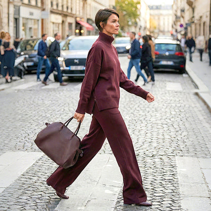 High-neck side-zip sweatshirt and pants set