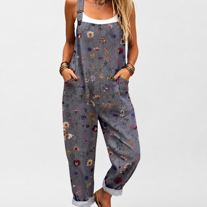 Dark Gray Jumpsuit with Flowers