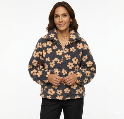 FLEECE-LINED FLORAL PRINT SWEATSHIRT