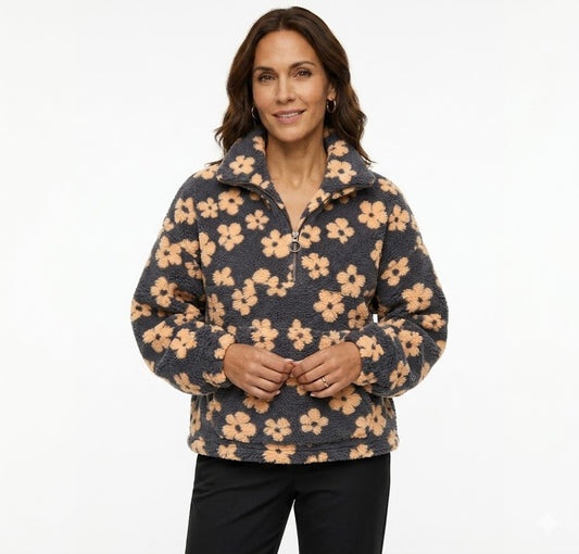 FLEECE-LINED FLORAL PRINT SWEATSHIRT