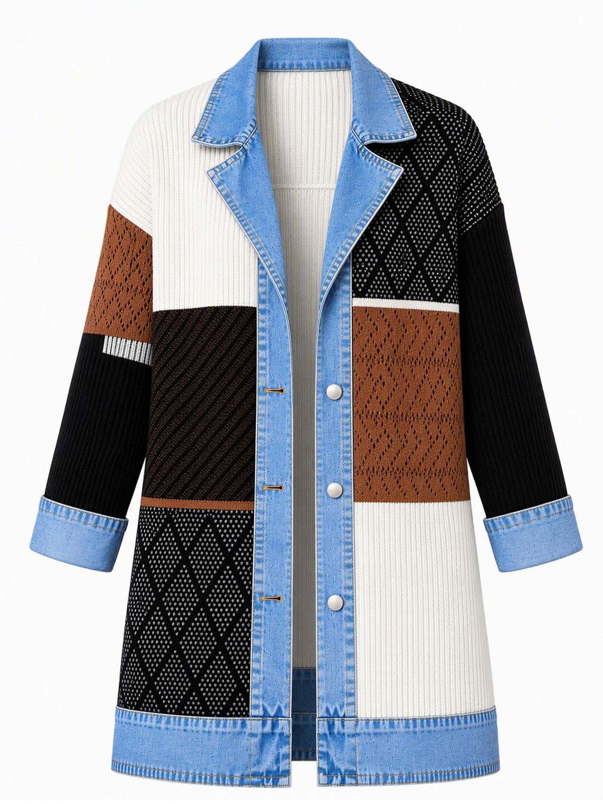Women’s Denim Jacket with Ribbed Knit Panels