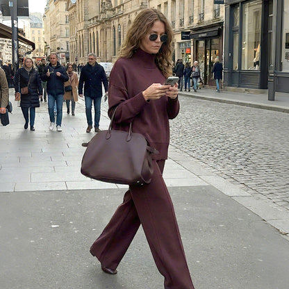 High-neck side-zip sweatshirt and pants set
