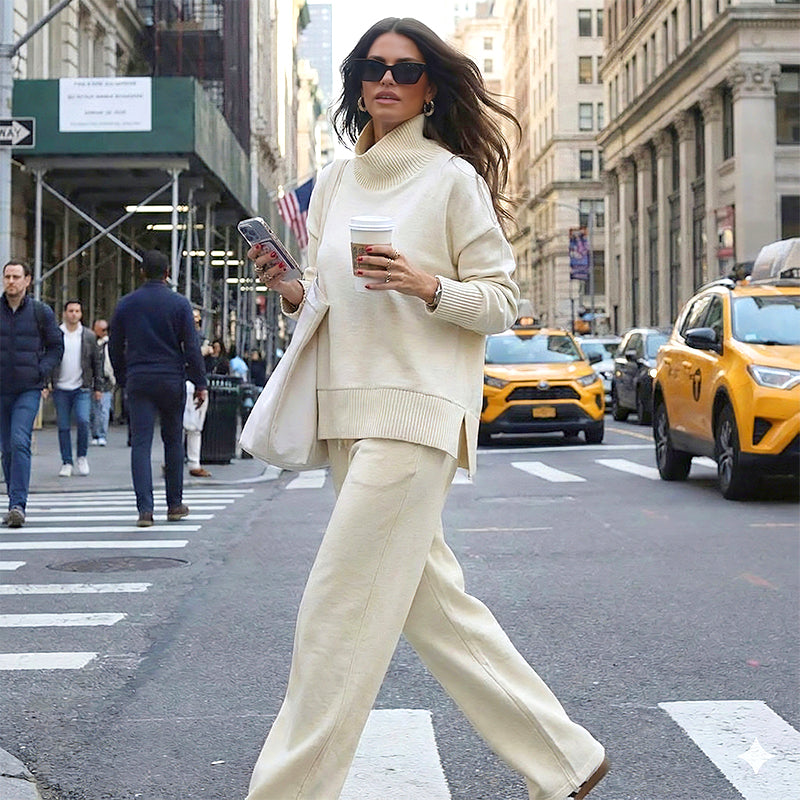 High-neck side-zip sweatshirt and pants set