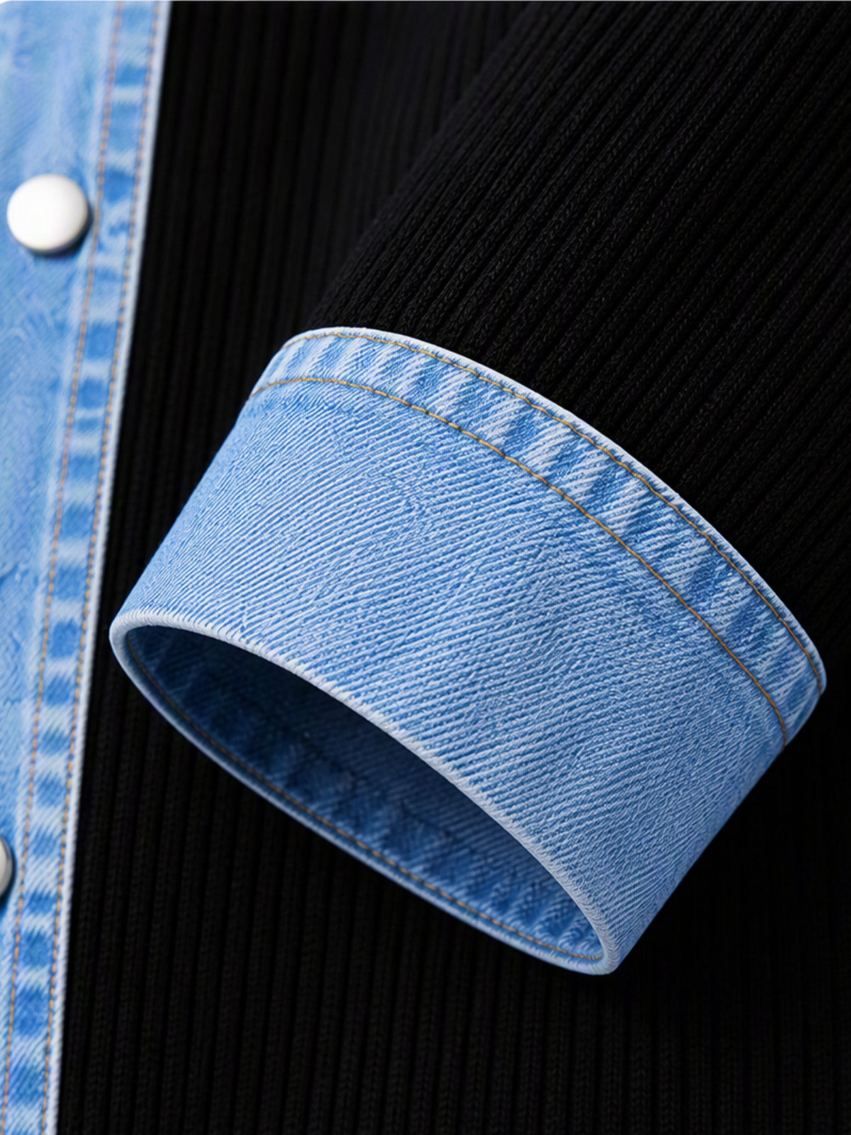 Women’s Denim Jacket with Ribbed Knit Panels
