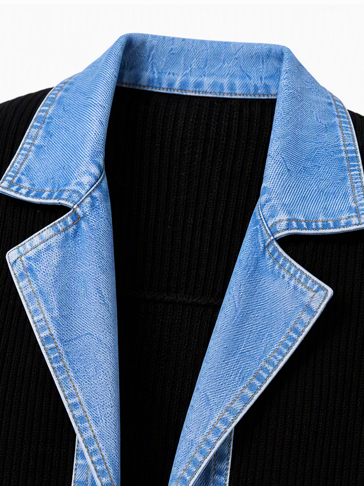Women’s Denim Jacket with Ribbed Knit Panels