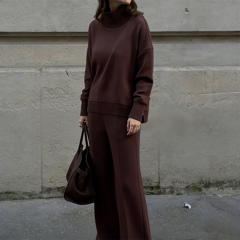 High-neck side-zip sweatshirt and pants set