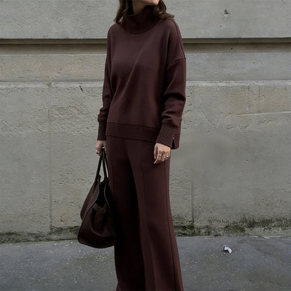 High-neck side-zip sweatshirt and pants set