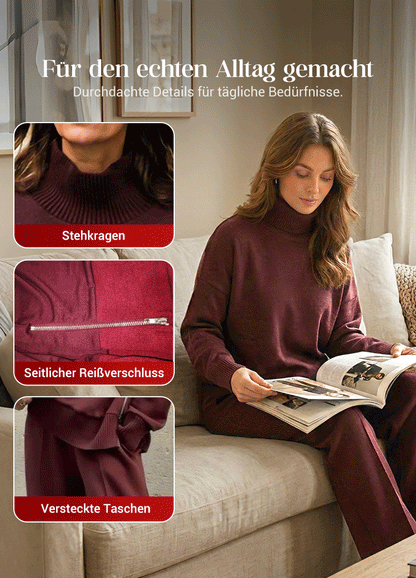 High-neck side-zip sweatshirt and pants set