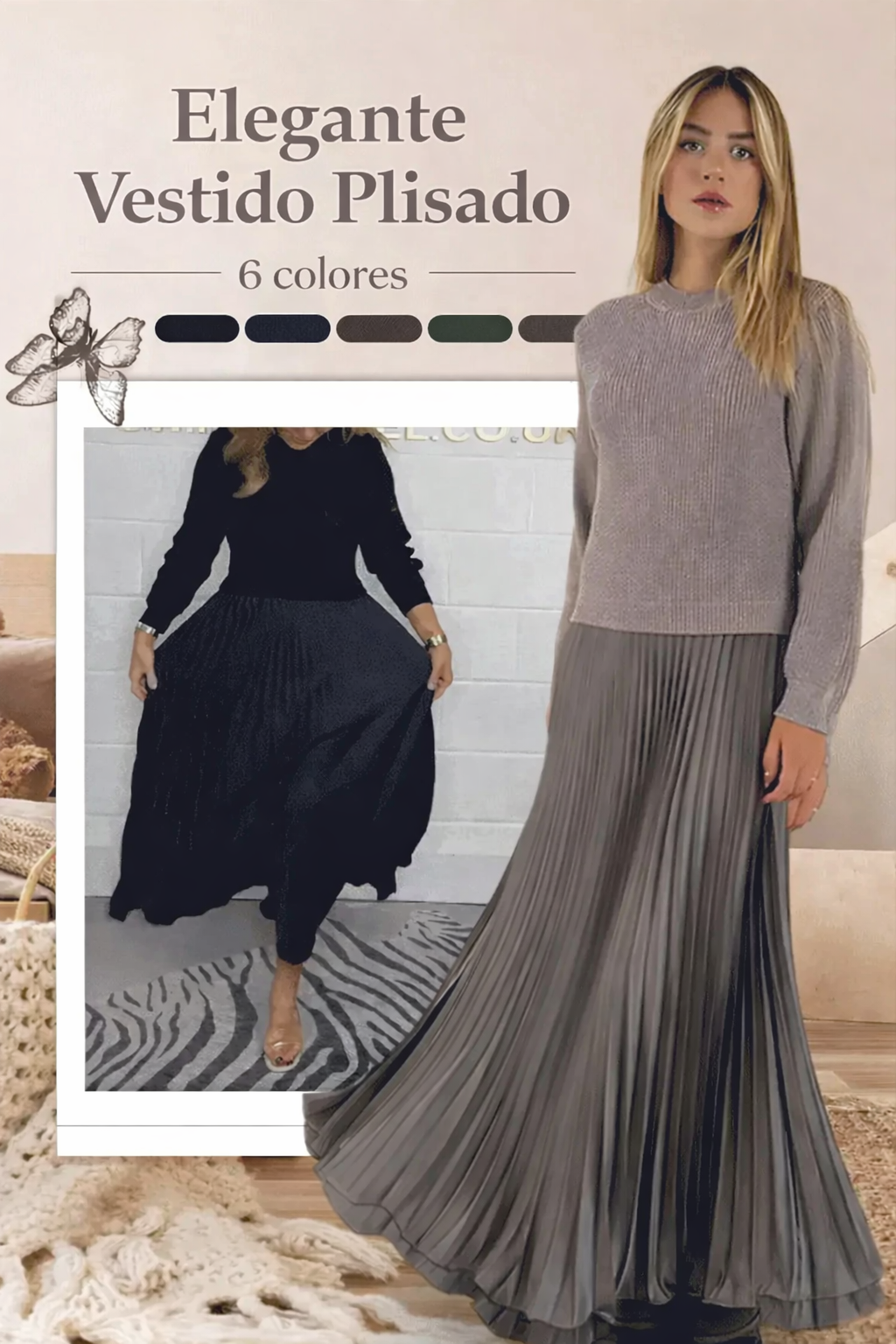 KNIT DRESS WITH PLEATED SKIRT