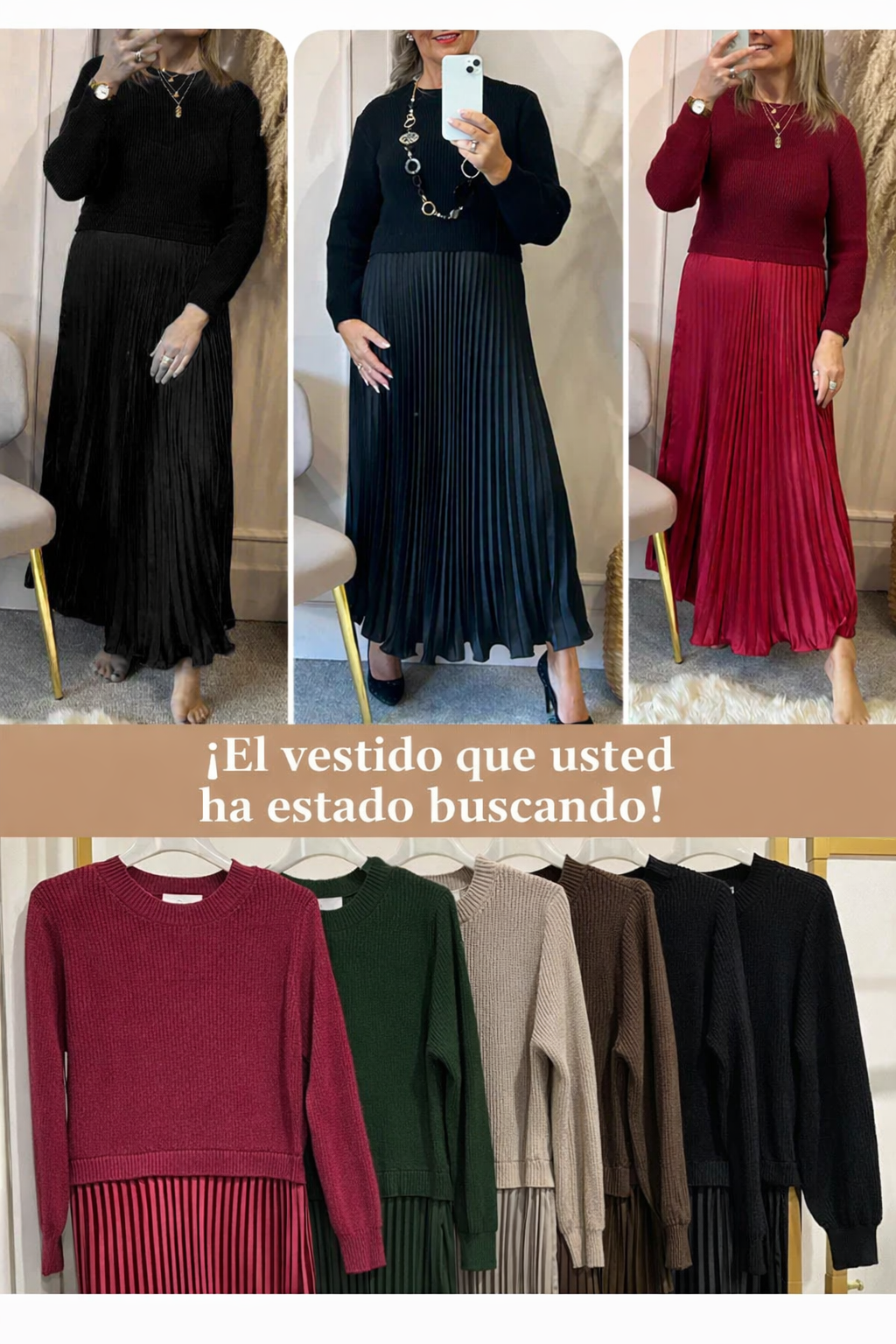 KNIT DRESS WITH PLEATED SKIRT