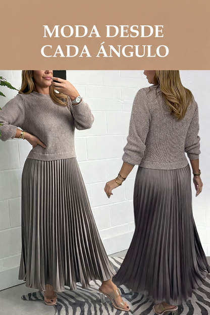 KNIT DRESS WITH PLEATED SKIRT