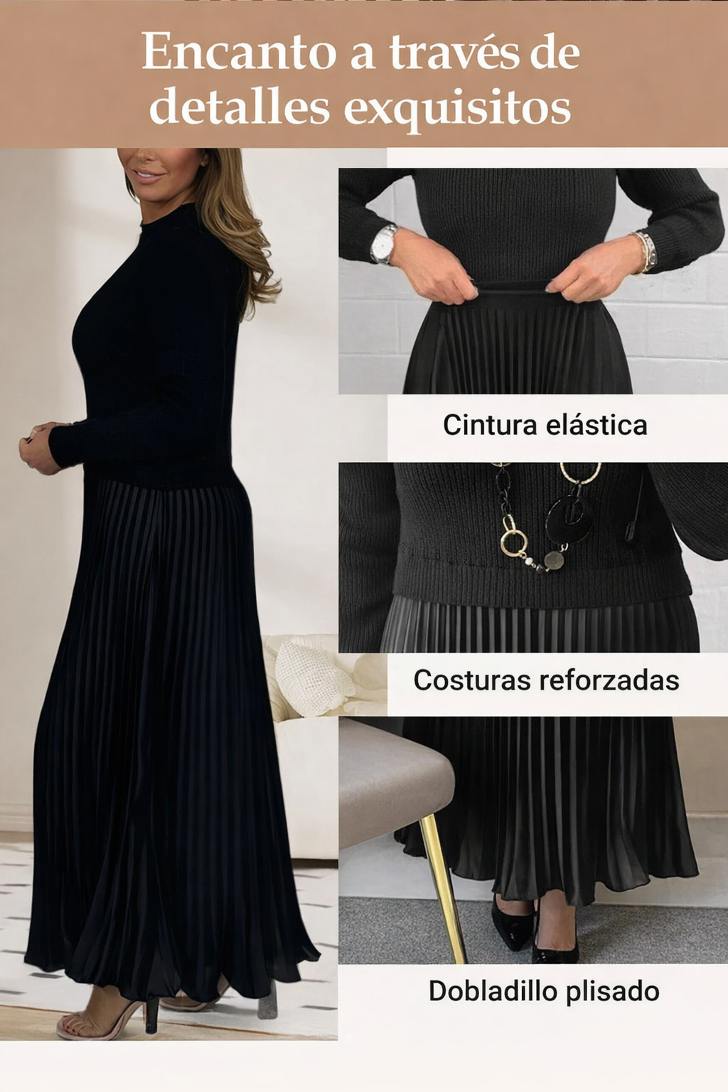 KNIT DRESS WITH PLEATED SKIRT