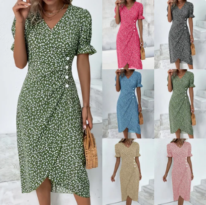 FLORAL BUTTON-FRONT DRESS