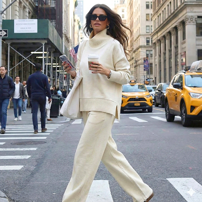 High-neck side-zip sweatshirt and pants set