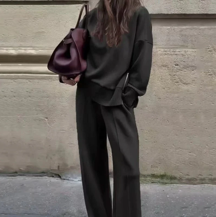High-neck side-zip sweatshirt and pants set