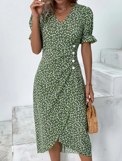 FLORAL BUTTON-FRONT DRESS