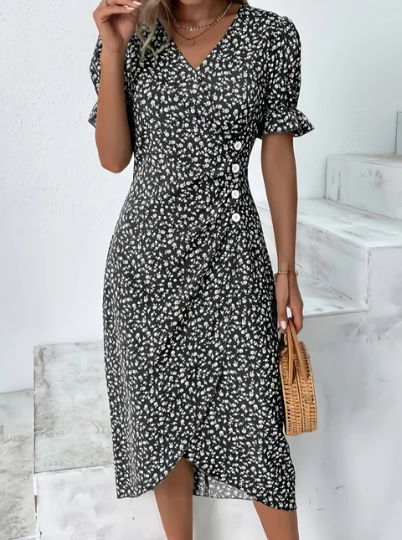 FLORAL BUTTON-FRONT DRESS