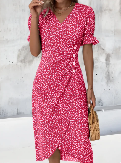 FLORAL BUTTON-FRONT DRESS