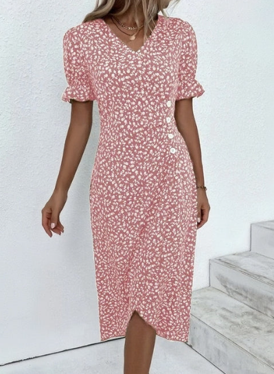 FLORAL BUTTON-FRONT DRESS