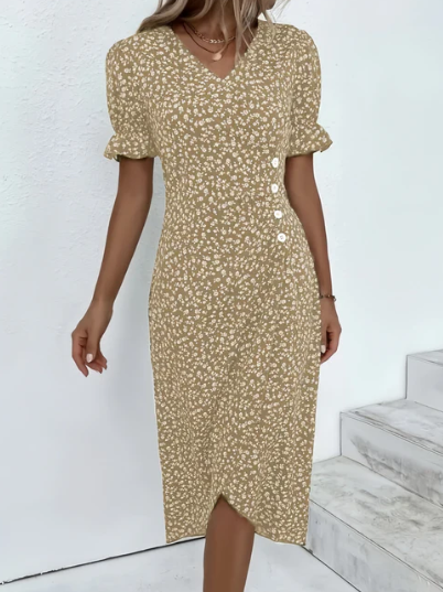 FLORAL BUTTON-FRONT DRESS