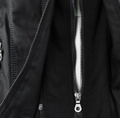 LEATHER HOODED JACKET