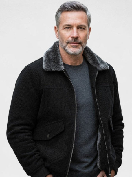 FAUX SHEARLING COLLAR BOMBER JACKET