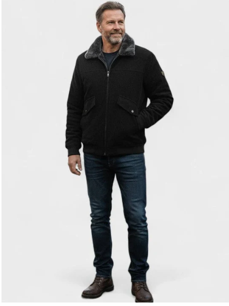 FAUX SHEARLING COLLAR BOMBER JACKET