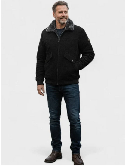 FAUX SHEARLING COLLAR BOMBER JACKET