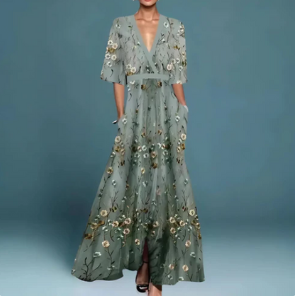 Valentina™ | Elegant long dress with a deep neckline