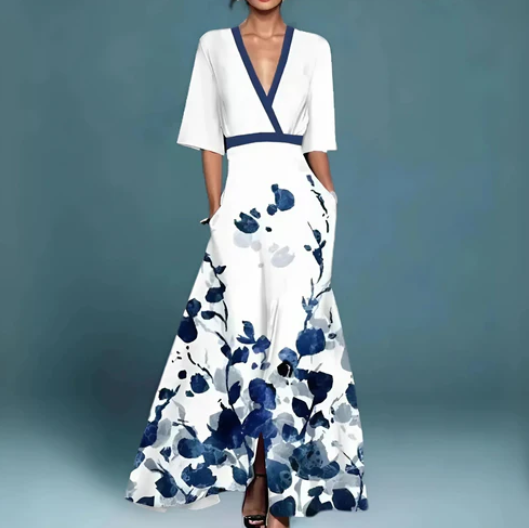 Valentina™ | Elegant long dress with a deep neckline