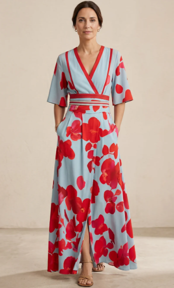 Valentina™ | Elegant long dress with a deep neckline