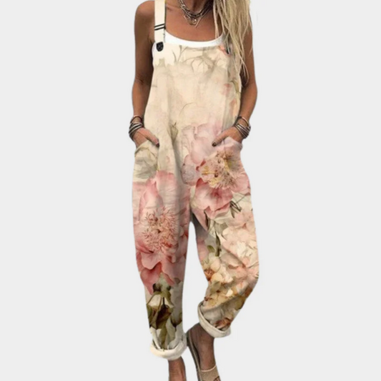 Beige Floral Print Jumpsuit