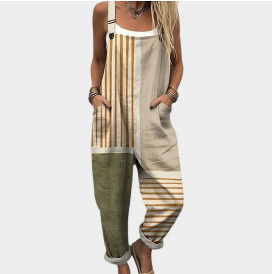 Beige Striped Jumpsuit