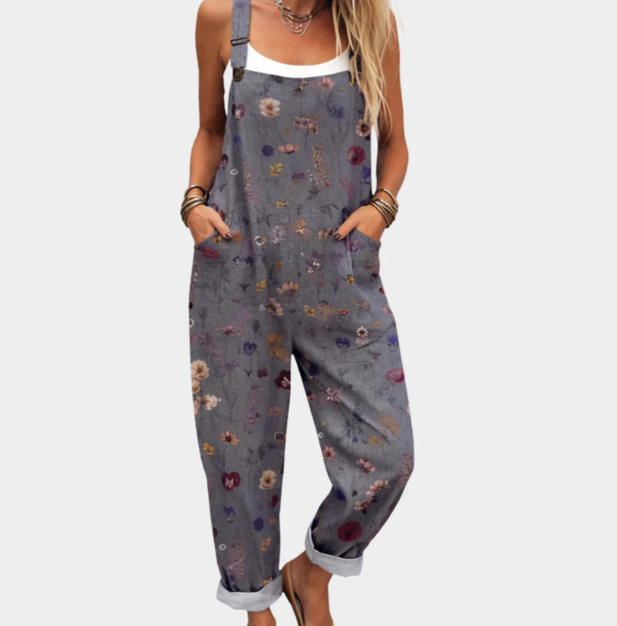 Dark Gray Jumpsuit with Flowers
