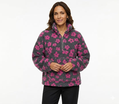 FLEECE-LINED FLORAL PRINT SWEATSHIRT