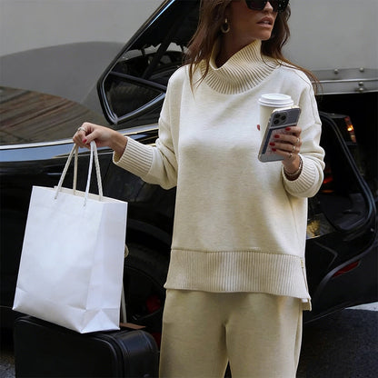 High-neck side-zip sweatshirt and pants set