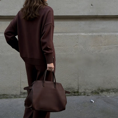 High-neck side-zip sweatshirt and pants set