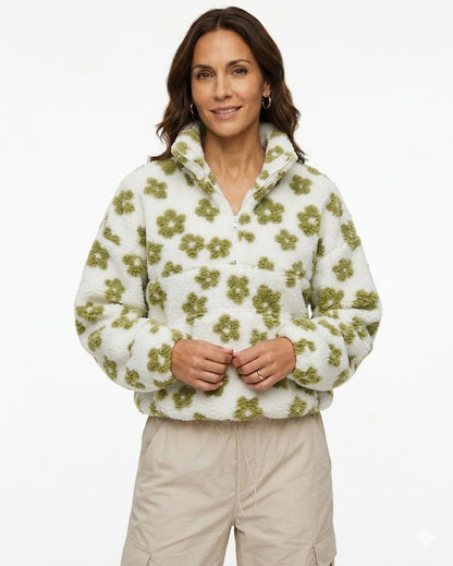 FLEECE-LINED FLORAL PRINT SWEATSHIRT