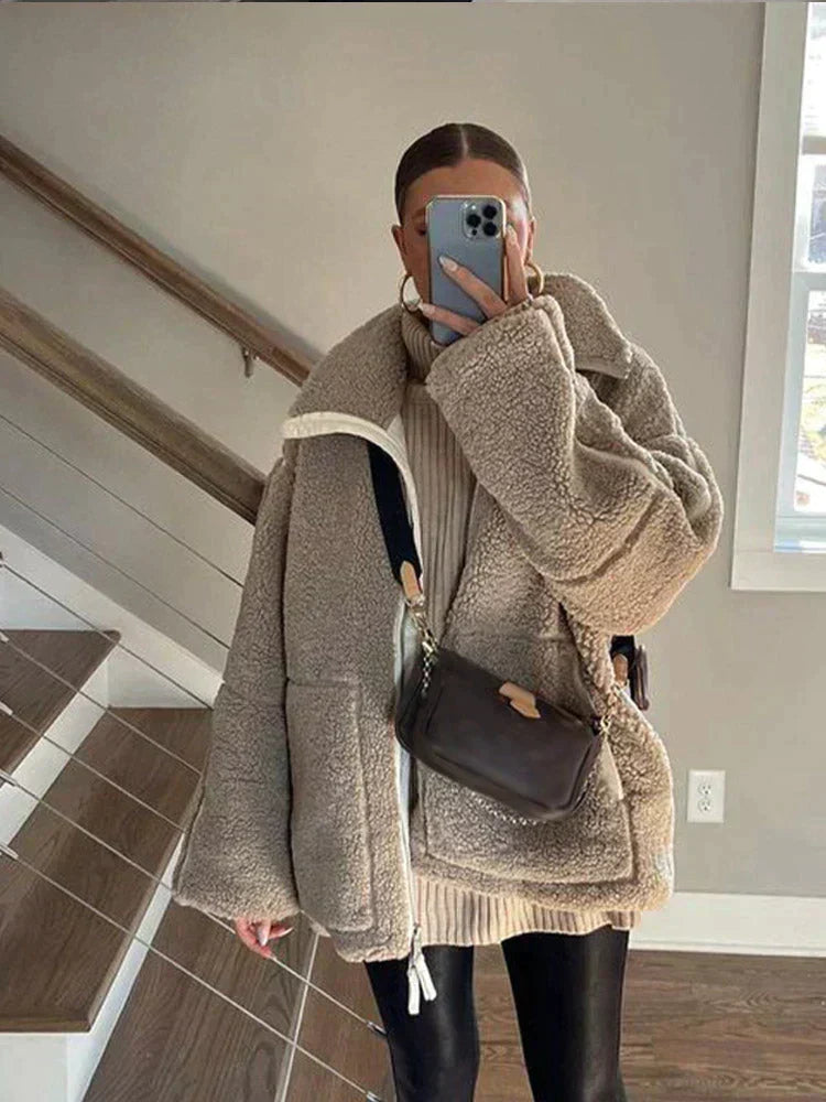 Silvia | Oversized teddy jacket with high neck