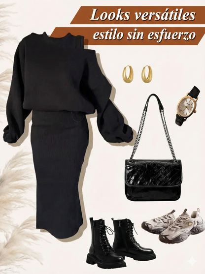 Set: drop-shoulder sweatshirt and dress