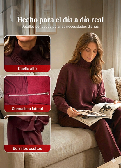 High-neck side-zip sweatshirt and pants set