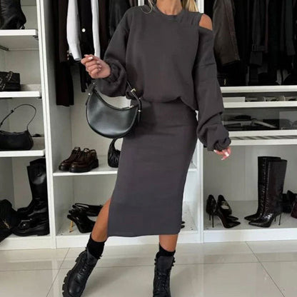Set: drop-shoulder sweatshirt and dress