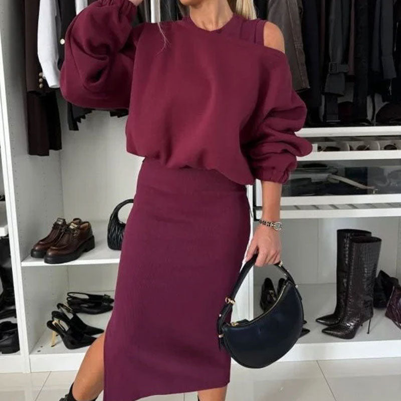 Set: drop-shoulder sweatshirt and dress