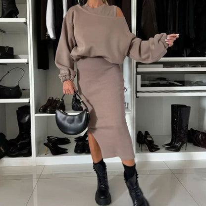 Set: drop-shoulder sweatshirt and dress